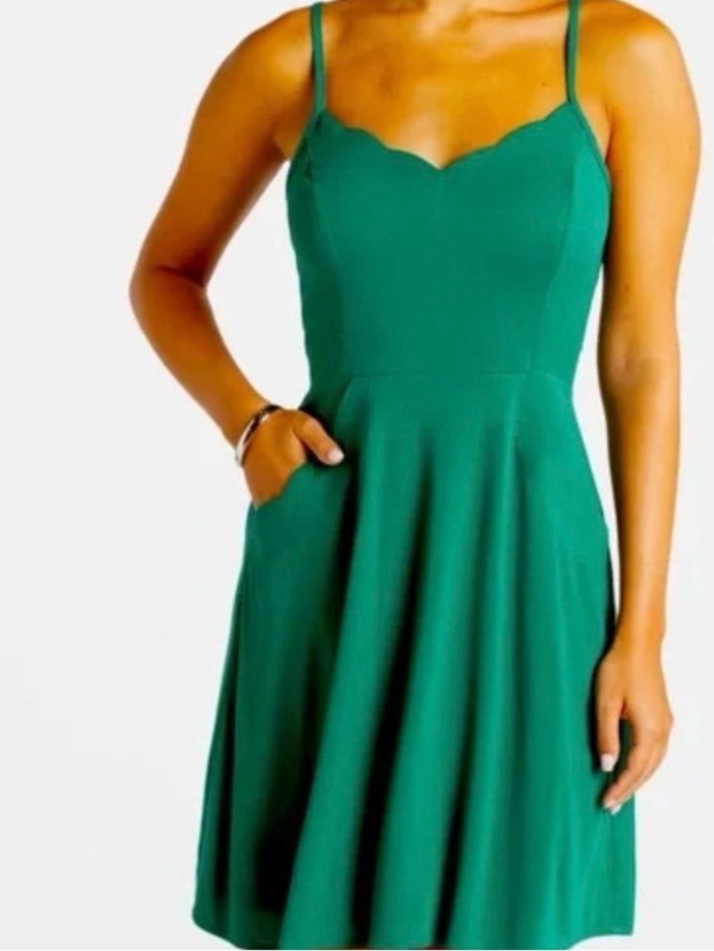 41 Hawthorn Green Scalloped Detail Dress 2X EUC Fit And Flair Timeless W/pockets